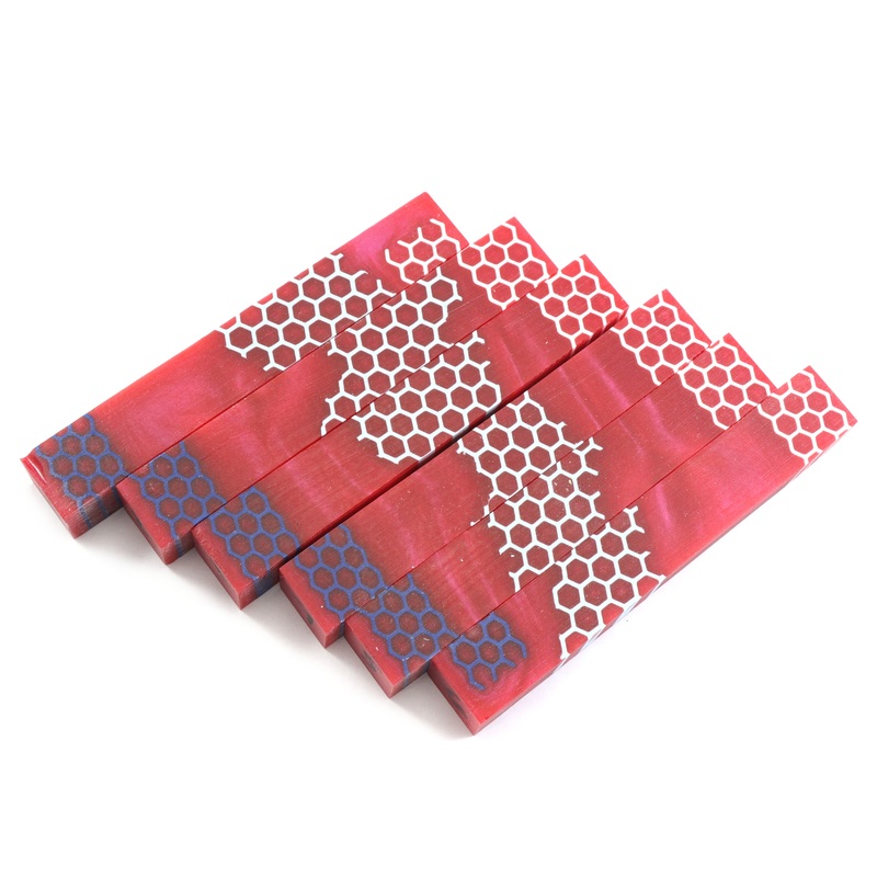 Hybrid Pen Blanks|Paint Chips|Honeycomb|Golf Tee|Wood River|Buckeye Burl|Orange, White & Black|Camo|Red, White & Blue|Red & Black|Purple & Clear|Blue & Clear|Red & Clear|Green|Blue|Blue – 7242|Oak w/Blue|Cedar, Oak, Spalted Maple w/Blue|Cherry Burl w/Blue