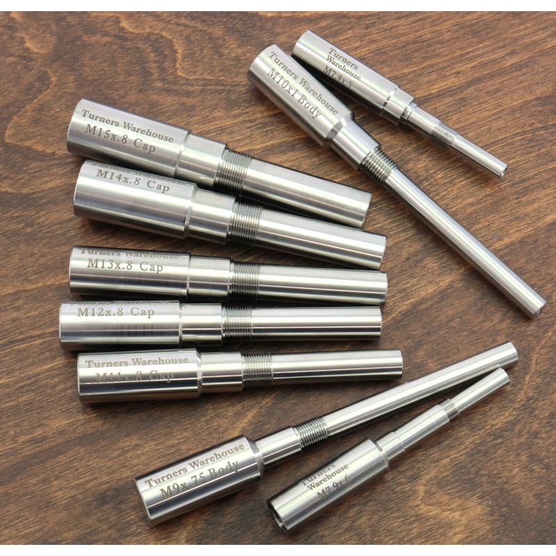 Kitless and Custom Mandrels|Turners|Beaufort|M9x.75 Body|M10x1 Body|M11x.8 Cap|M12x.8 Cap|M13x.8 Cap|M14x.8 Cap|M15x.8 Cap|M7.9x.6 Section Bock 6/M10x1|M7.4x.5 Section Jowo 6/M10x1|Complete Set – 9 pc + Drill Chart|M6.4x.6 Section  Bock 5/M9x.75|Complete