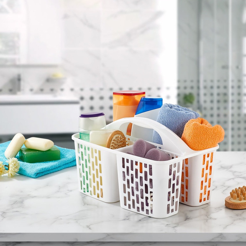 Organizers White Compile Divided Organizer Basket With Handle ORG-51/8114