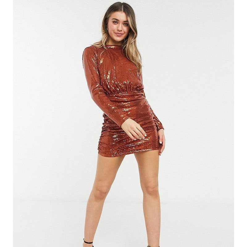 In The Style Women’s Brown Sequin High Neck Dress | In The Style In Lebanon