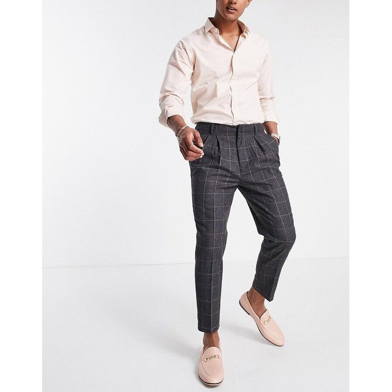 ASOS Design Men’s Grey Checkered High Rise Trousers | ASOS Design In Lebanon