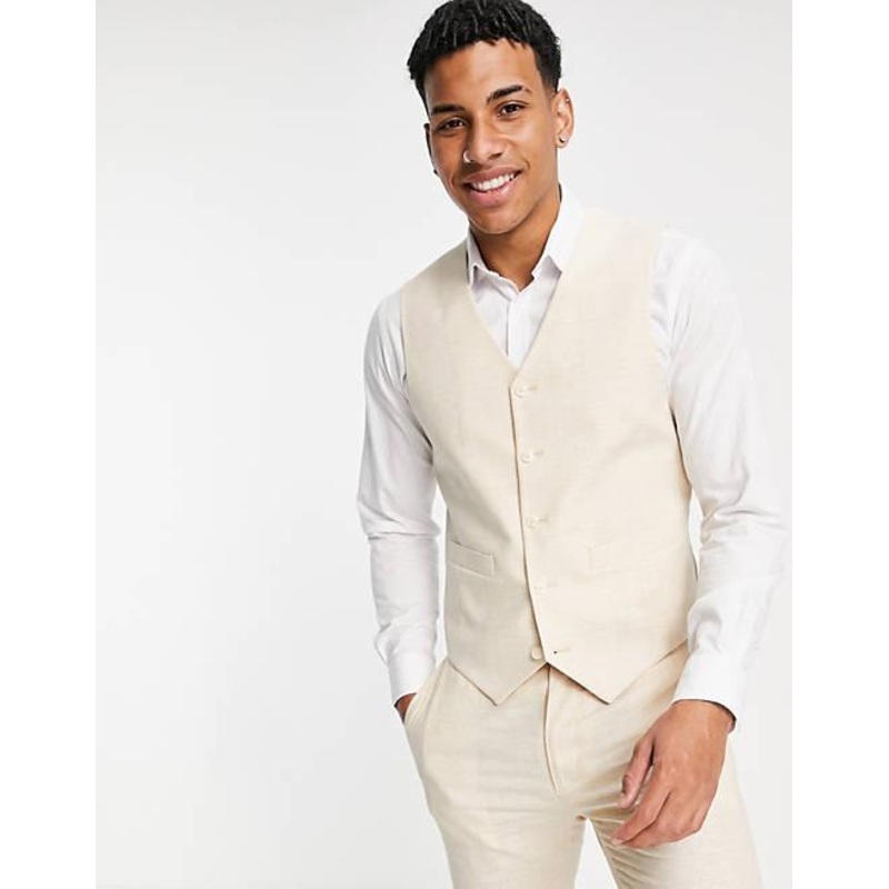 ASOS Design Men’s Beige Linen Skinny Vest | ASOS Design In Lebanon