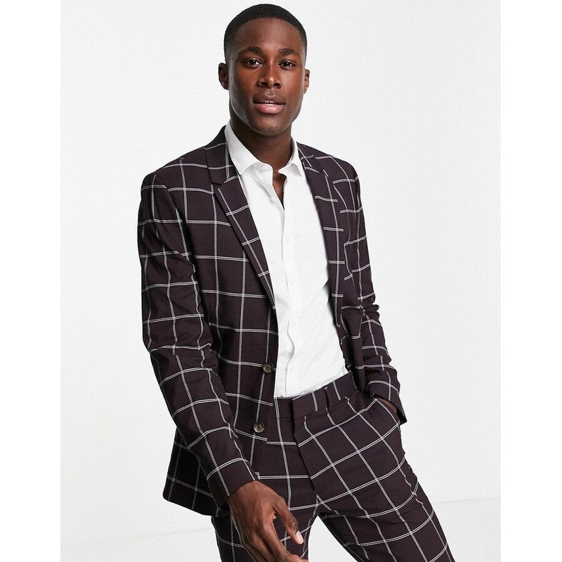 ASOS Design Men’s Burgundy Checkered Blazer | ASOS Design In Lebanon