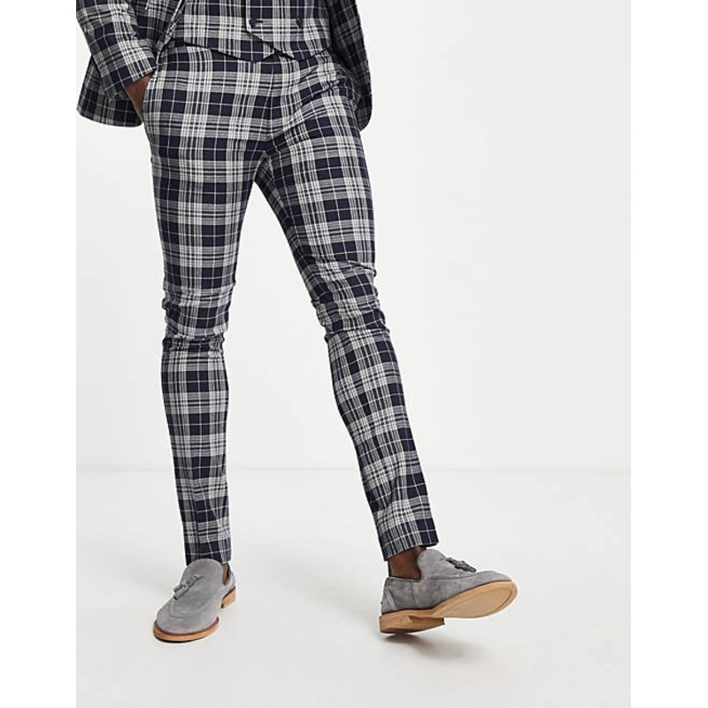 Topman Men’s Navy Blue Checkered Trousers | In Lebanon