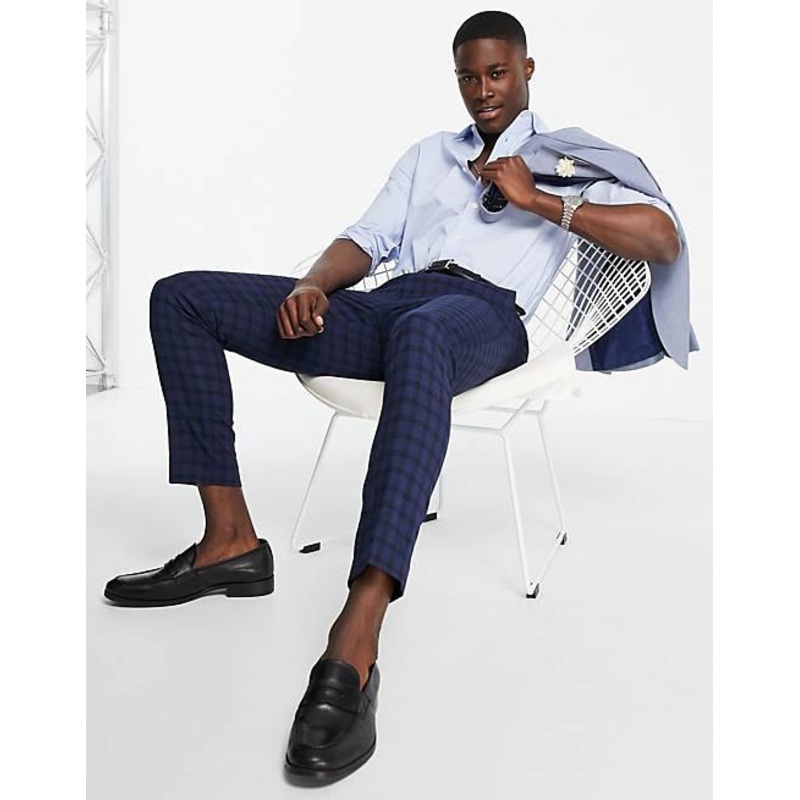 ASOS Design Men’s Dark Blue Checkered Trousers | ASOS Design In Lebanon