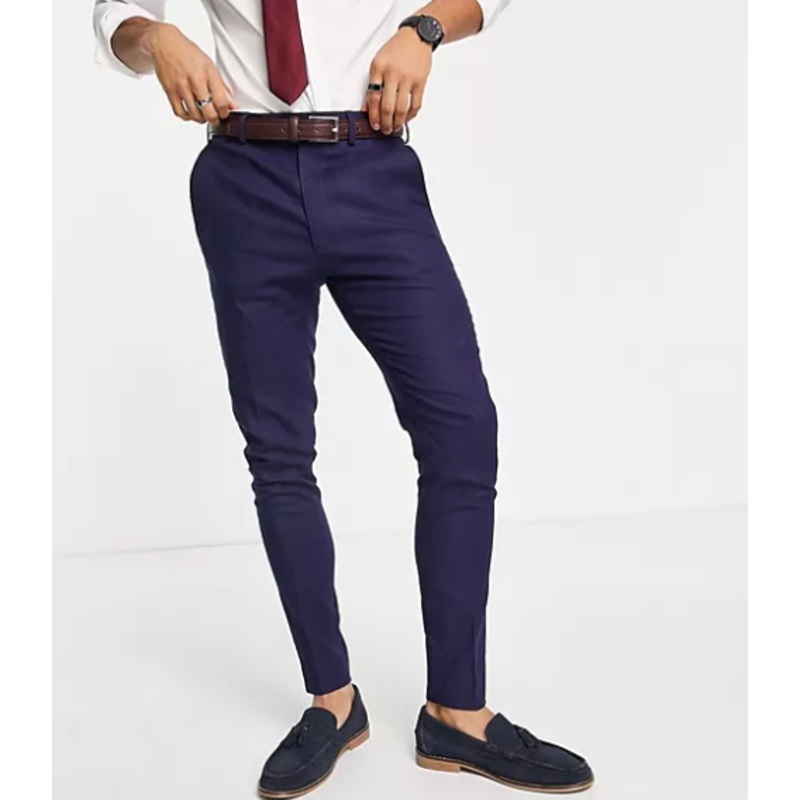ASOS Design Men’s Navy Blue Linen Skinny Trousers | ASOS Design In Lebanon