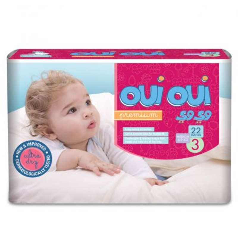 Oui Oui Premium Baby Diapers Mini Pack Medium Size:3 (5-9KG) *22 Diapers