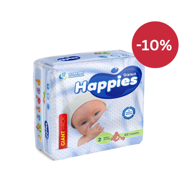 Happies Giant Pack Diapers Size 2 (3-6kg) 62 Diapers