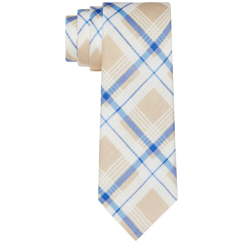 Tommy Hilfiger Mens Robert Slim Plaid Linen Taupe ONE SIZE ABL171 SHR