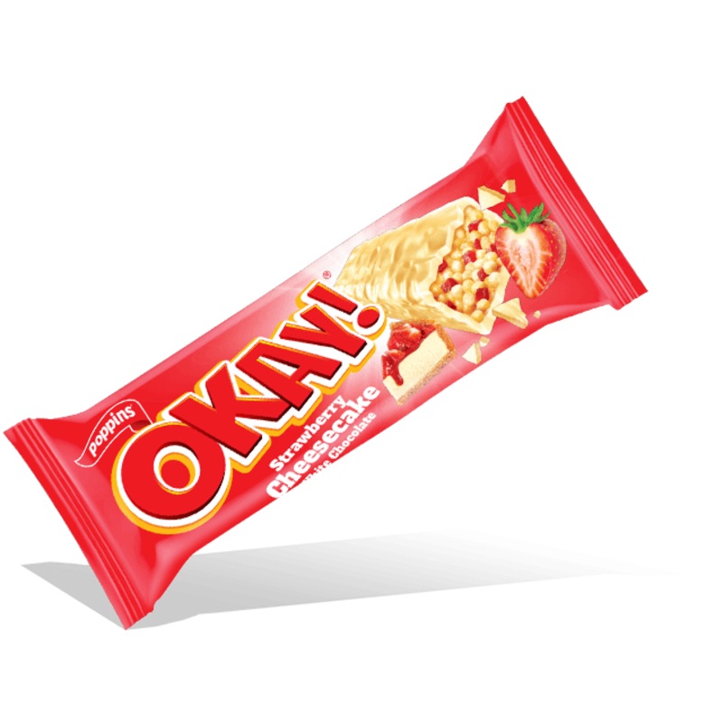 Poppins Okay! Strawberry Cheesecake White Chocolate Bar 25g