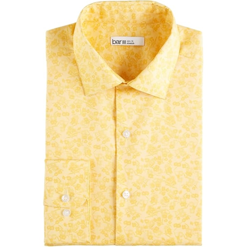 Bar III Men’s Yellow Slim-Flit Floral Stretch Shirt ABF3787 s