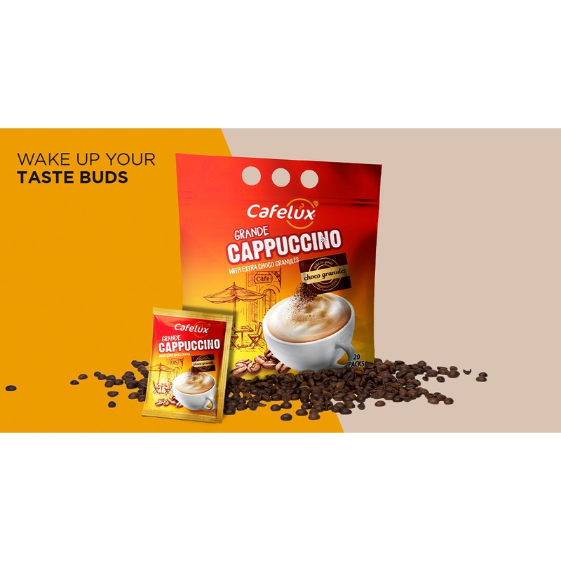 Cafelux Grande Cappuccino With Extra Choco Granules 20Packs*25g | Cafelux In Lebanon