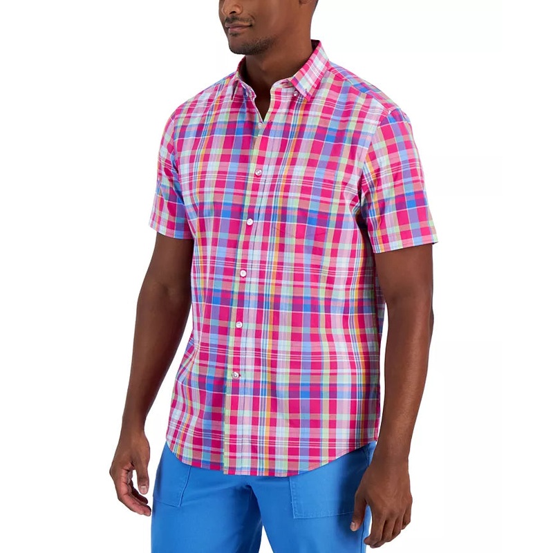 Club Room Men’s Pink Paul Classic-Fit Plaid B Shirt ABF3886