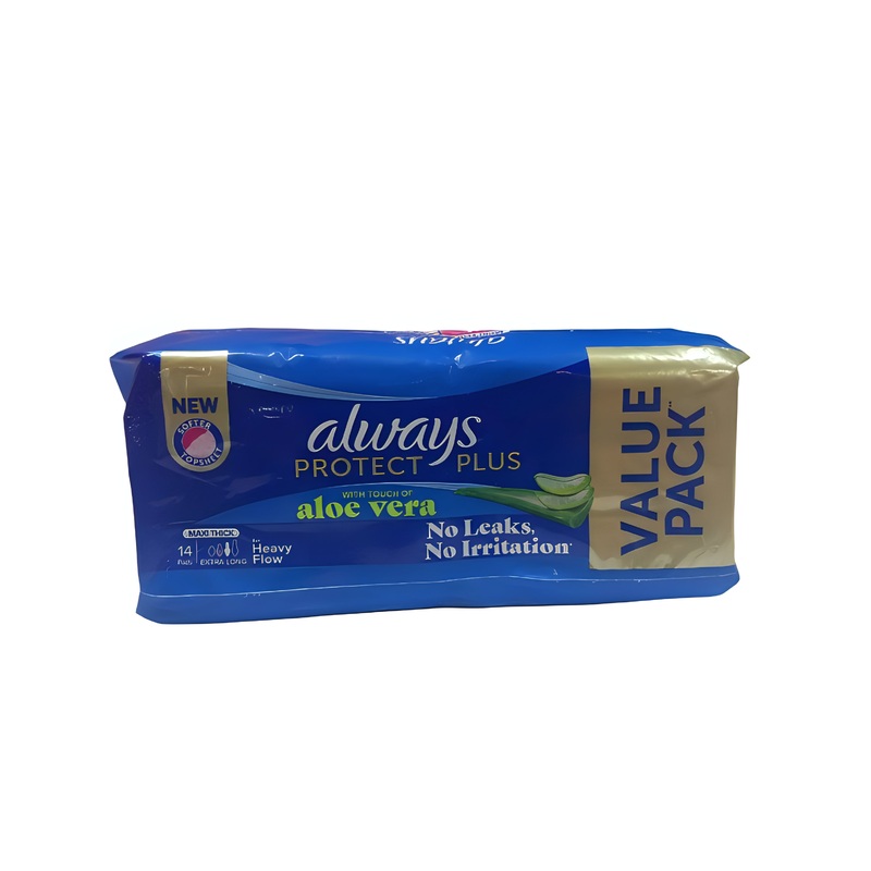 Always Protect Plus With Touch Of Aloe Vera Maxi Thick Extra Long 14 Pads | Always In Lebanon