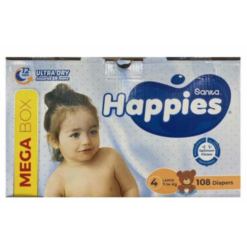 Sanita Happies MEGA Box Diapers Size 4 (7-14kg) 108Diapers