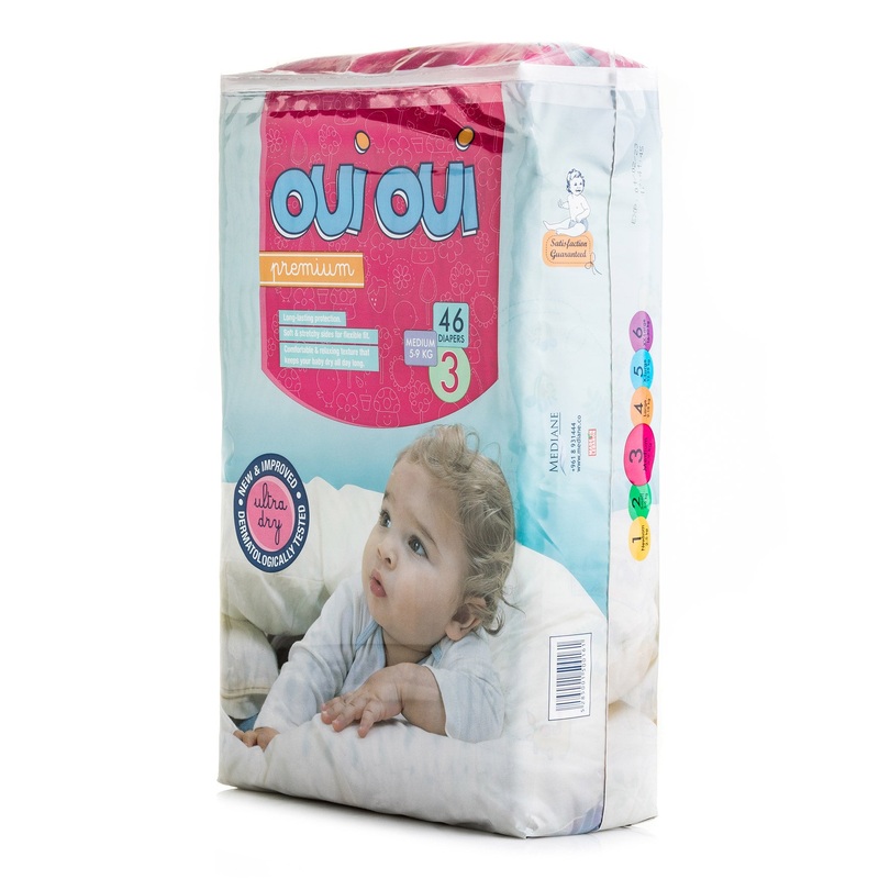 Oui Oui Diapers Medium Size:3 (5-9KG) *46 Diapers | Qui Qui In Lebanon