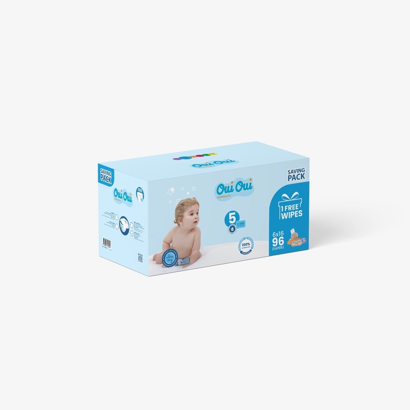 Oui Oui Premium Diaper XL Size5 (12-25KG) 6×16 *96 Diapers (Saving Pack 1Free Wipes) | Oui Oui In Lebanon