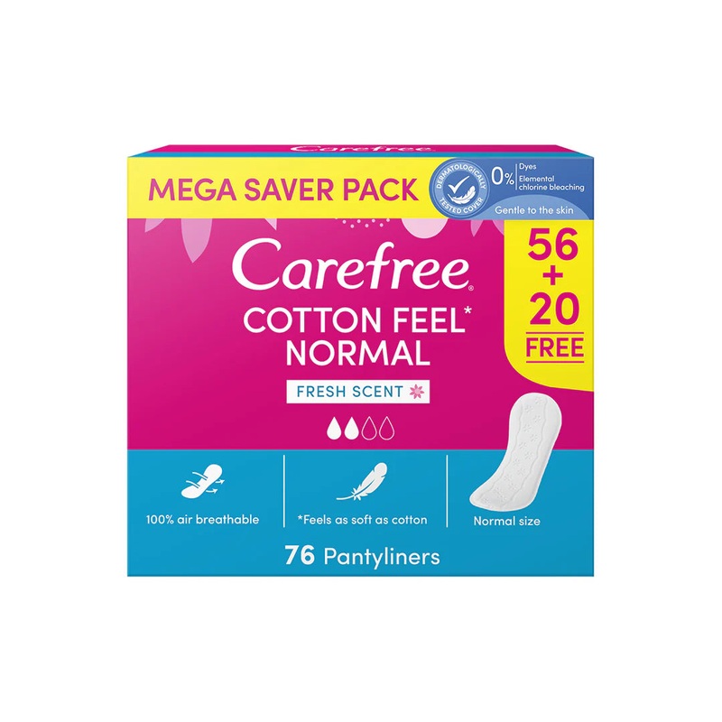 Carefree Cotton Feel Panty Liners Normal Fresh Scent (56+20 Free) | Carefree In Lebanon
