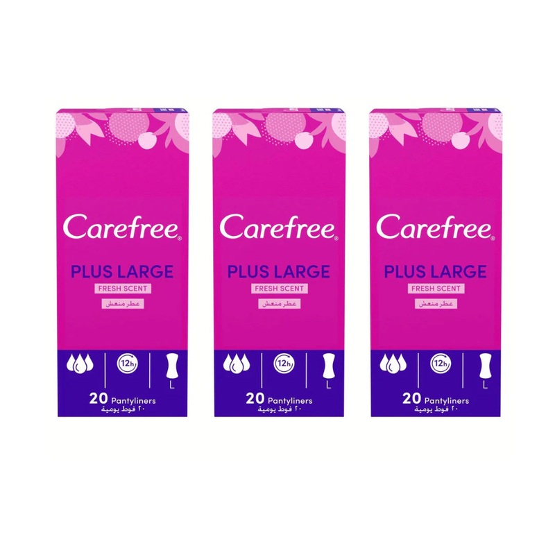 Carefree Plus Large Panty Liners With Fresh Scent 20Pcs Pack of 2+1 Free | Carefree In Lebanon