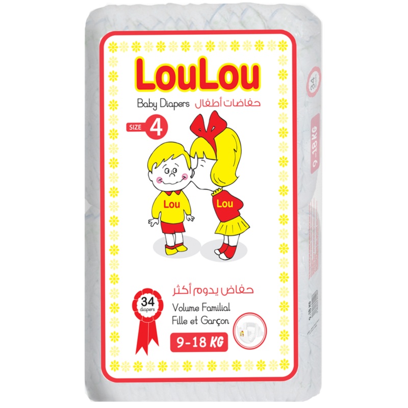 Loulou Baby Diapers Size : 4 (9-18kg) *34 Diapers