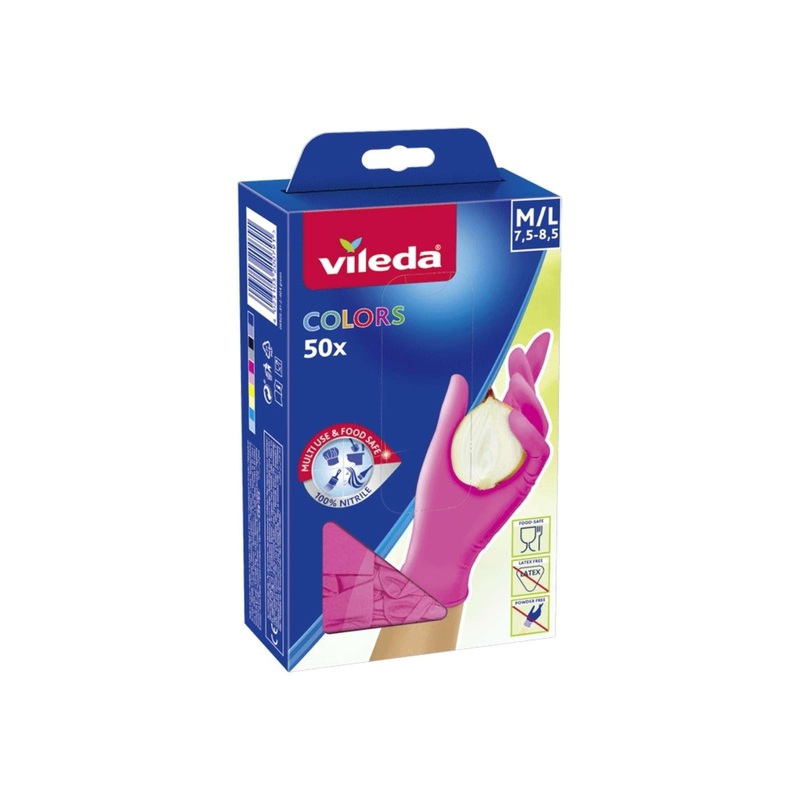 Vileda Gloves Colors 50 Measures /7.5-8.5 ML/ Pink Colors ‘4023103200814