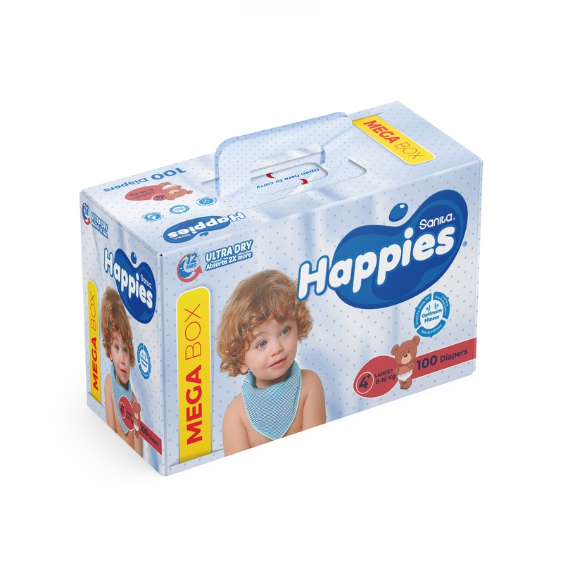 Happies Mega Box  Diapers Size 4+( 8-16kg) 100 Diapers | Happies In Lebanon