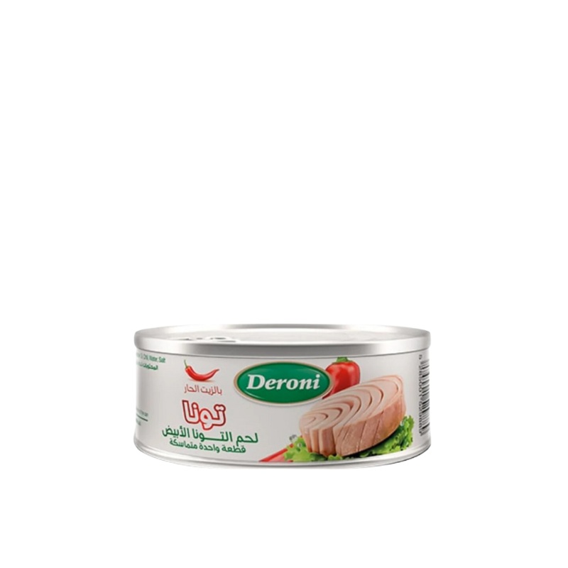 Deroni Tuna White Meat Tuna In Hot Oil 185g | Deroni  In Lebanon