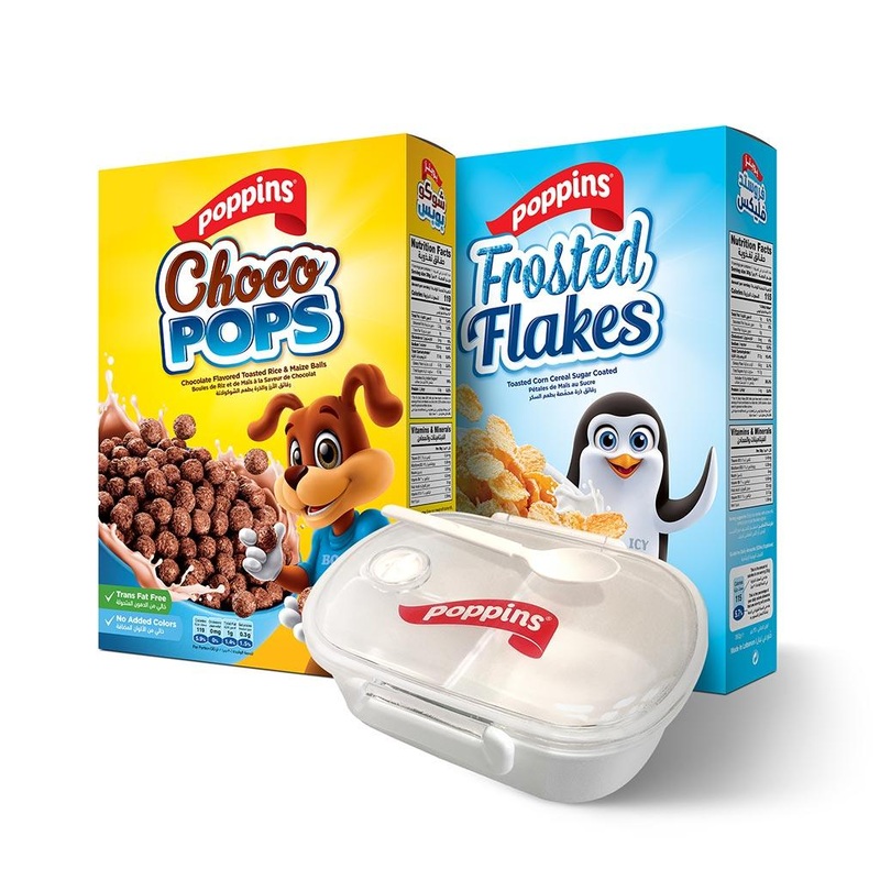 Poppins Frosted Flakes 350g + Choco Pops 350g + Free Lunch Box