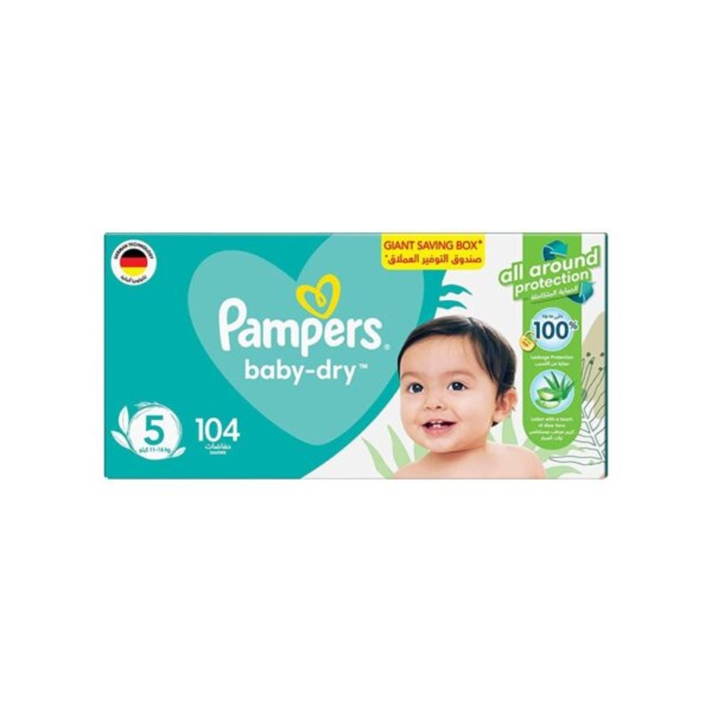 Pampers Baby Dry Diapers With Aloe Vera Lotion Size 5 (11-16 Kg) Giant Pack 104 Diapers (-15%)