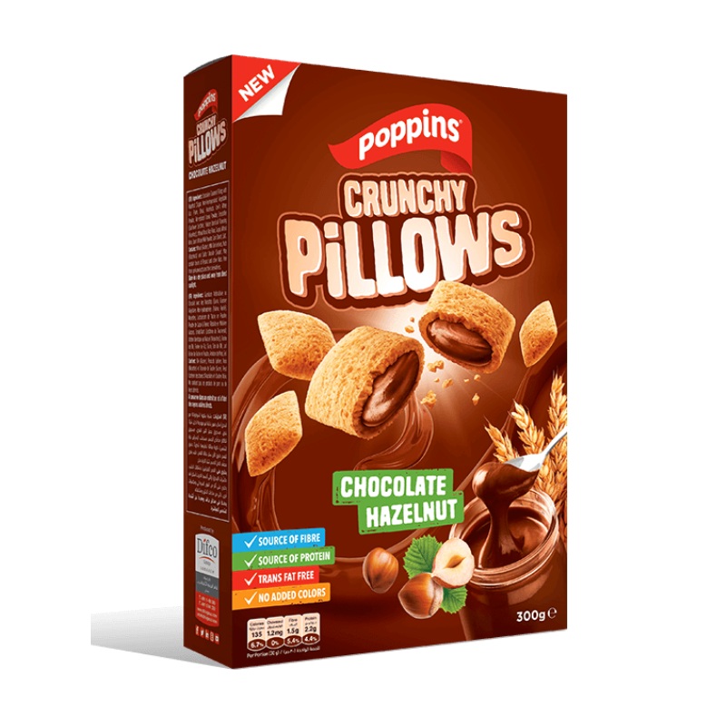 Poppins Crunchy Pillows Chocolate Hazelnut 300g | Poppins In Lebanon