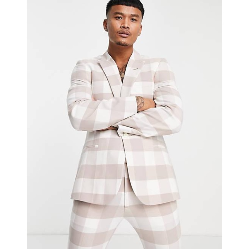 ASOS Design Men’s Beige Checkered Skinny Suit Blazer | In Lebanon