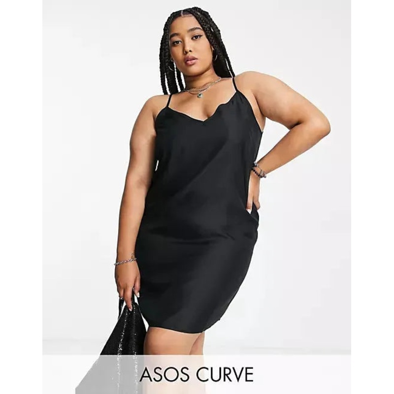 ASOS Design Women’s Black V Neck Mini Slip Dress ANF832