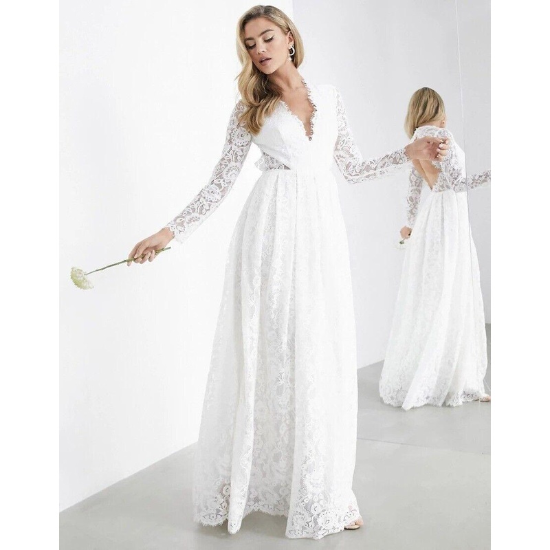 Asos Edition Women’s White V-Neck Lace Wedding Dress ANF2846