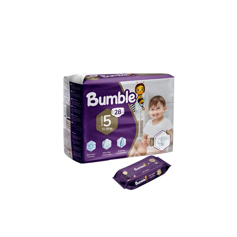 Bumble Baby Diapers Size:5 (11-18kg) 28 Pcs Special Offer + Wet Wipes  | Bumble In Lebanon