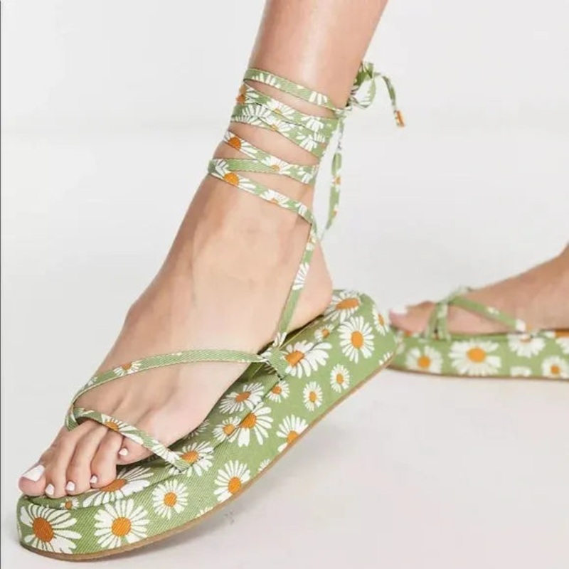 Asos Design Women’s Green Floral Strappy Sandals |Asos Design In Lebanon