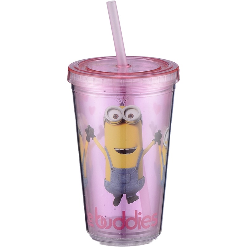 SD Minions Double Wall Plastic Cup With Straw|SD In Lebanon
