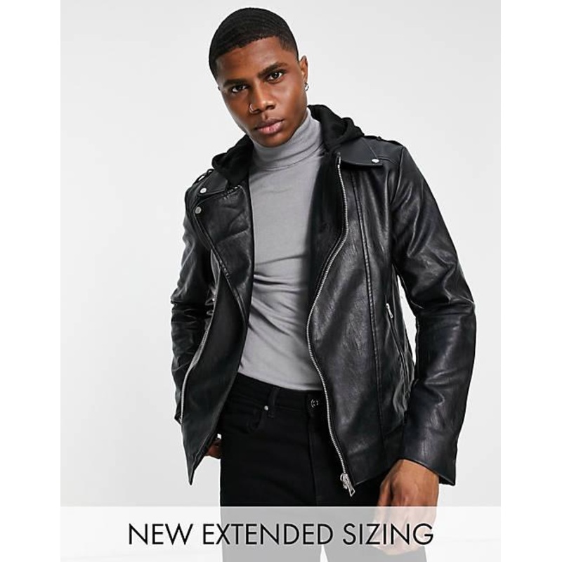 ASOS Design Men’s Black Leather Hooded Jacket | ASOS Design In Lebanon