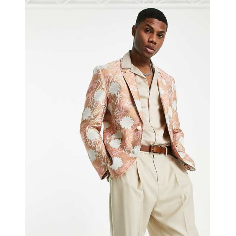 Asos Design Men’s Pink Slim Floral Jacquard Blazer ANF3423
