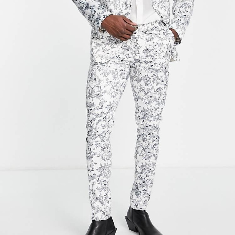 Asos Design Men’s White Flowered Suit Trouser ANF2378