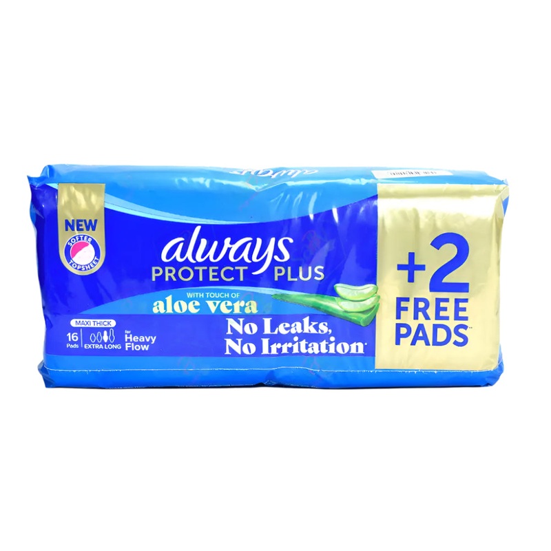 Always Protect Plus With Touch Of Aloe Vera Maxi Extra Long 16 Pads + 2 Free | Always In Lebanon