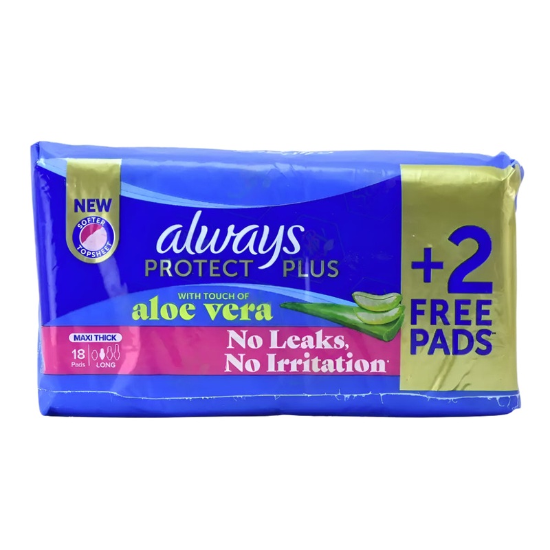 Always Protect Plus With Touch Of Aloe Vera Maxi Thick Long 18 Pads + 2 Free | Always In Lebanon