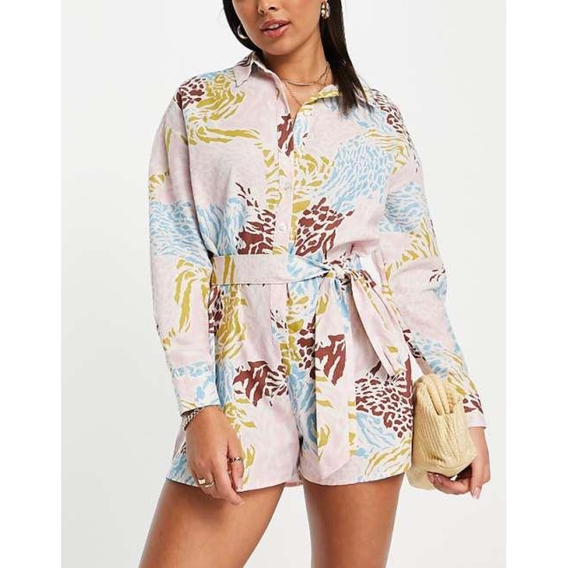 Asos Design Women’s Multicolor Belted Shirt Jumpsuit ANF3372
