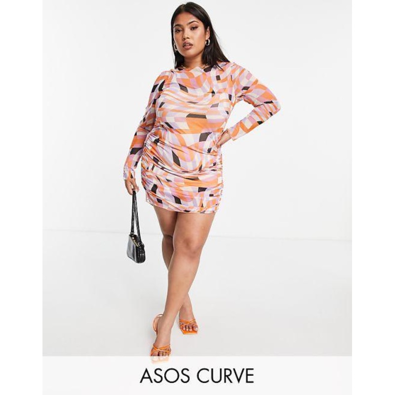 Asos Design Women’s Multicolor Curve Long-Sleeve Mini Dress ANF2813
