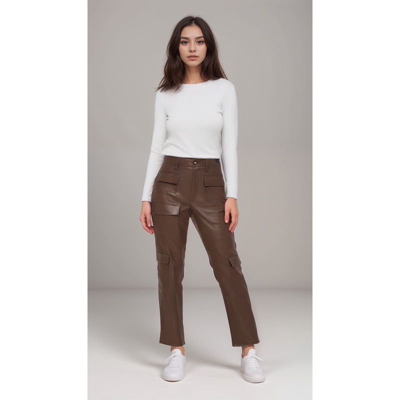 LeGer Women’s Brown Leather Cargo Pants |LeGer in Lebanon