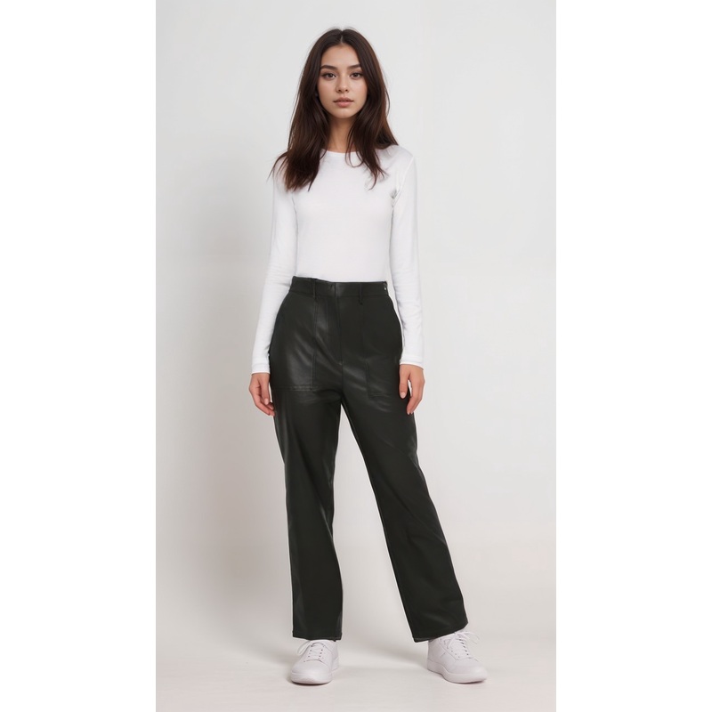 LeGer Women’s Khaki Leather Pants | LeGer in Lebanon