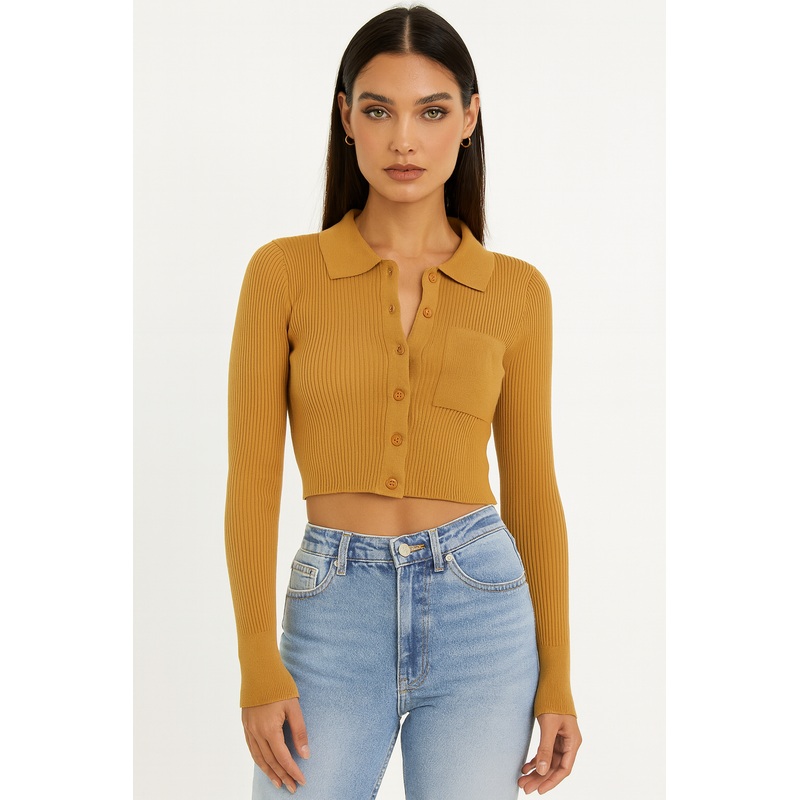 LeGer Women’s Light Brown Long-Sleeve Cropped Sweatshirt |LeGer in Lebanon