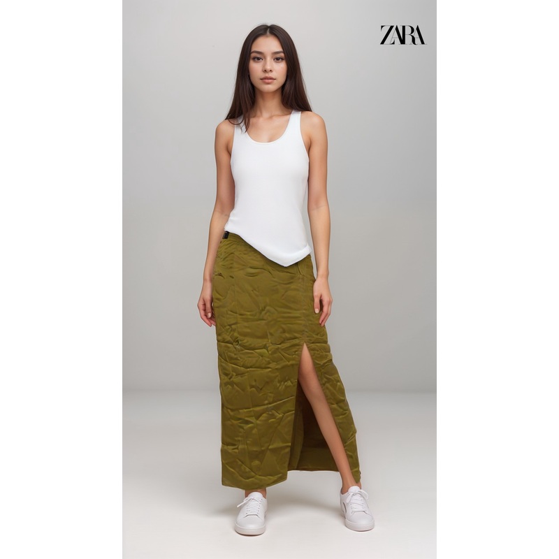 Zara Women’s Olive Green Satin Skirt | Zara in Lebanon
