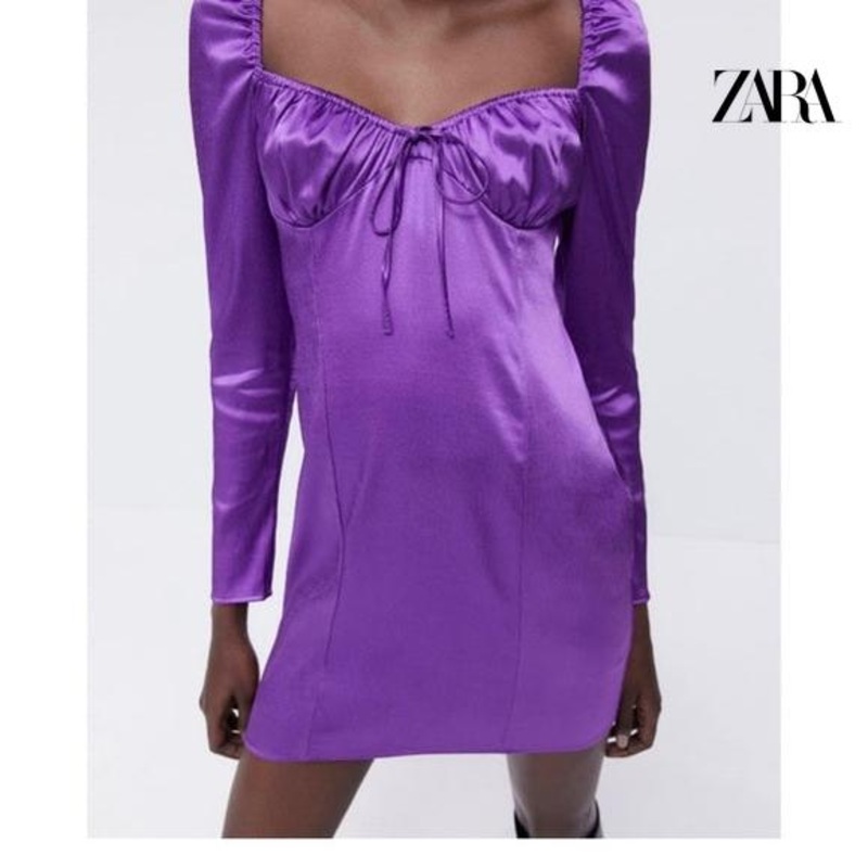 Zara Women’s Purple Long-Sleeve Satin Dress | Zara in Lebanon