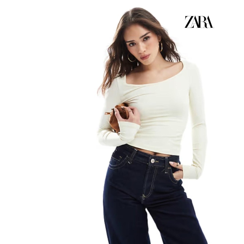 Zara Women’s White Long-Sleeve Off-Shoulder T-Shirt | Zara in Lebanon