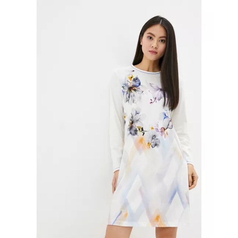 Cybele Women’s White Flowered Long-Sleeve Sleep Dress |Cybele in Lebanon